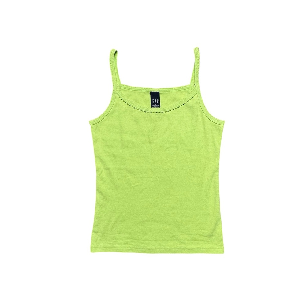 Vintage Y2K Gap Baby Tank Top Green‎ Medium 2001 Beaded Scallop Trim 2001 Cotton
